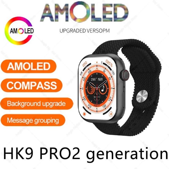 2023 yeni HK9 Pro akıllı saat 2.02 Amoled ekran serisi 9 Akıllı Saat-Siyah Kasa