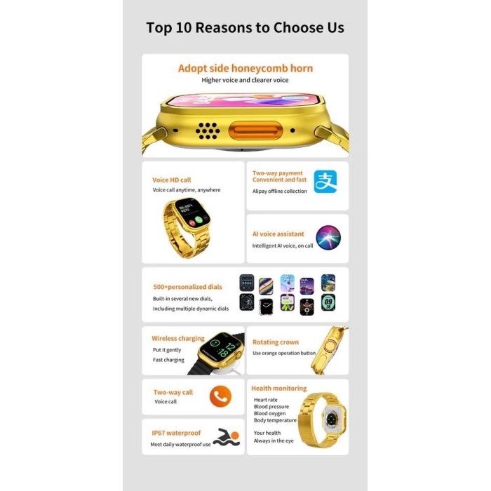 Yeni Ultra Gold rengi  serisi 9 nfc gps 49mm Çift Kordonlu Akıllı Saat