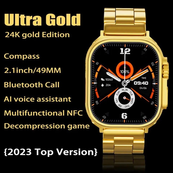 Yeni Ultra Gold rengi  serisi 9 nfc gps 49mm Çift Kordonlu Akıllı Saat
