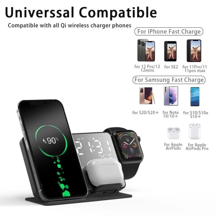 3 in 1 kablosuz charging stand wireless charger +Alarm