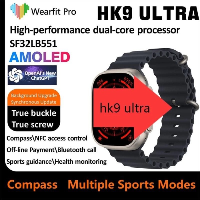 Hk9 Ultra Amoled Ekran Kordon Akıllı Saat Ultra 49 mm Kordon Kilitli Pusula-Chatgpt