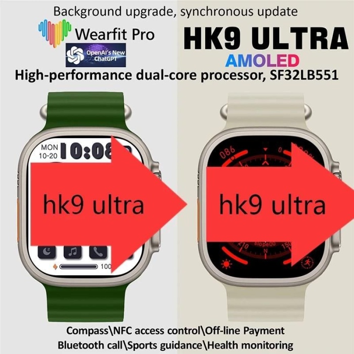 Hk9 Ultra Amoled Ekran Kordon Akıllı Saat Ultra 49 mm Kordon Kilitli Pusula-Chatgpt