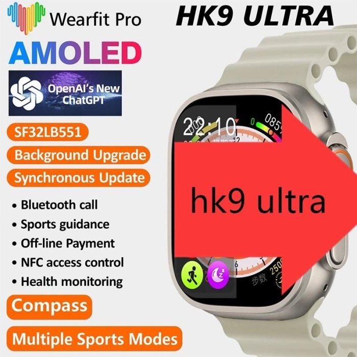 Hk9 Ultra Amoled Ekran Kordon Akıllı Saat Ultra 49 mm Kordon Kilitli Pusula-Chatgpt