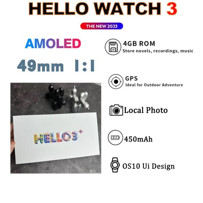 Yeni hello watch 3+ Amoled ekranlı 4gb bellek 2.04 inc 49 MM Akıllı Saat