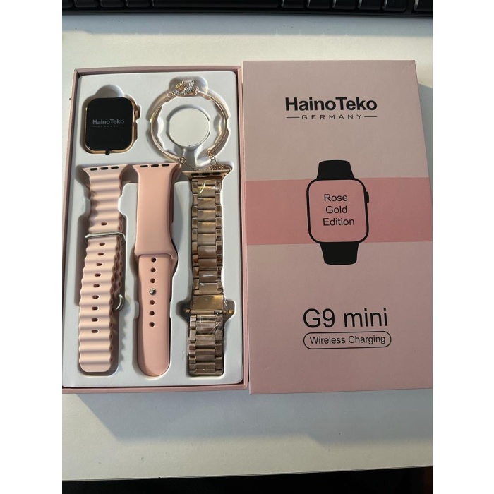 G9 Mini Bileklik Hediyeli Metal+Silikon Kordonlu Akıllı Saat-Rose gold
