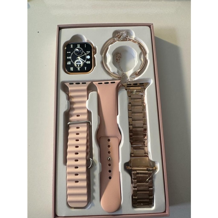 G9 Mini Bileklik Hediyeli Metal+Silikon Kordonlu Akıllı Saat-Rose gold