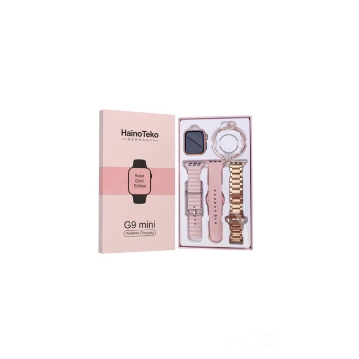 G9 Mini Bileklik Hediyeli Metal+Silikon Kordonlu Akıllı Saat-Rose gold