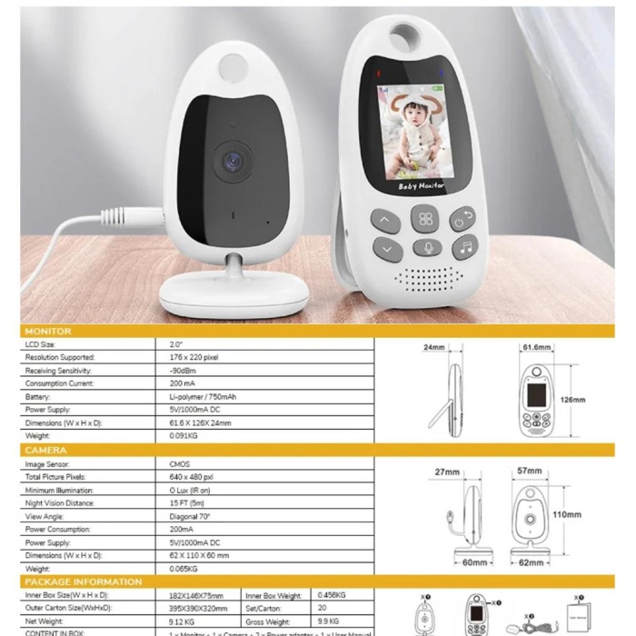 Ekranlı Gece Görüşlü Monitörlü Bebek Kontrol Kamerası vb610