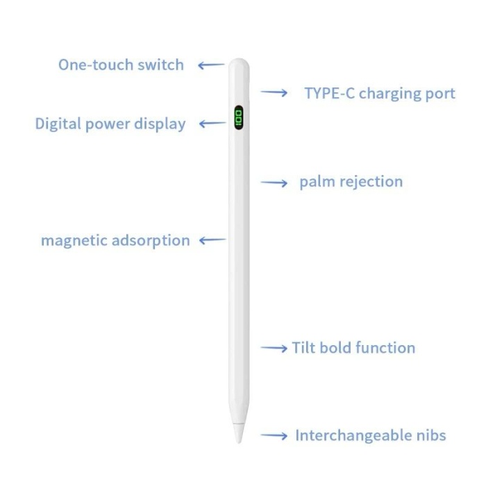 Dokunmatik Ekran Tablet için Beyaz Evrensel Stylus Kalem dijital şarj göstergeli