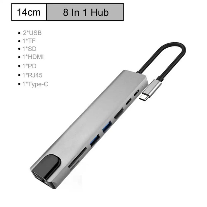 8 in 1, Çok Fonksiyonlu Bilgisayar Hub Adaptörü, Çevirici Çoklayıcı Adaptör