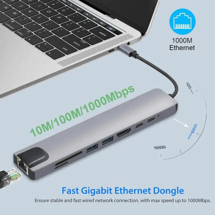 8 in 1, Çok Fonksiyonlu Bilgisayar Hub Adaptörü, Çevirici Çoklayıcı Adaptör