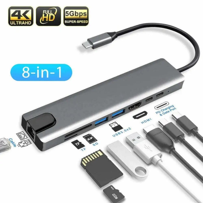 8 in 1, Çok Fonksiyonlu Bilgisayar Hub Adaptörü, Çevirici Çoklayıcı Adaptör