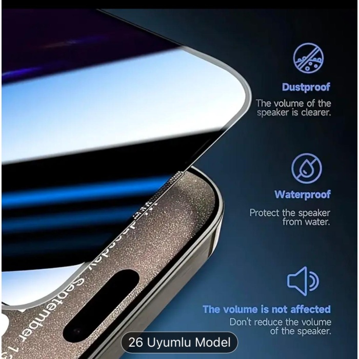 İphone 16 Pro İçin Kolay Kurulum Aparatlı Temperli Ekran Koruyucu Film PRİVACY