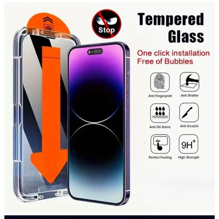 İphone 16 Pro İçin Kolay Kurulum Aparatlı Temperli Ekran Koruyucu Film PRİVACY