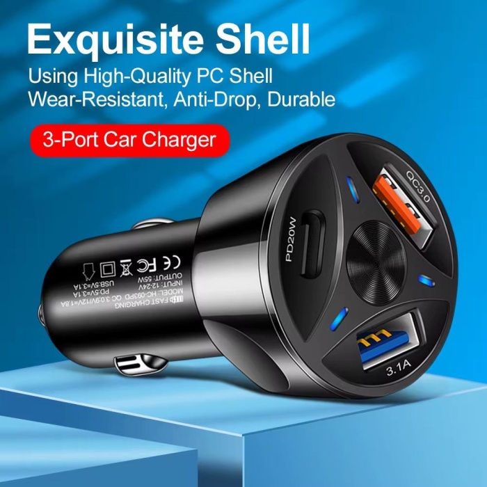 Araç Çakmaklık Şarjı 2 Usb Çıkışlı +20w Pd Şarj Hızlı Şarj Destekli 55w