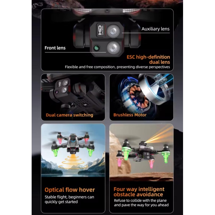 Yeni C19S Çift Kameralı Led Işıklı Çantalı Drone