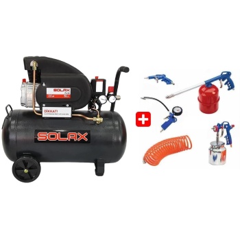 Solax FL 50 Yağlı Kompresor 50 Lt 8 Bar 2 Hp + 5li Aksesuar Seti