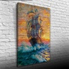 Turuncu ve Mavi Tonlarda Yelkenli Kadırga Kanvas Tablo 50 x 70