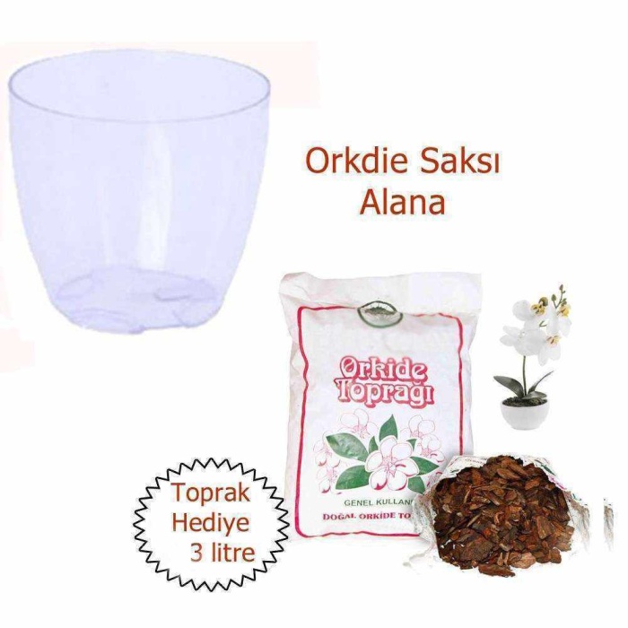 Orkide Saksı Şeffaf, Saksı Alana 3 Litre Toprak Hediye
