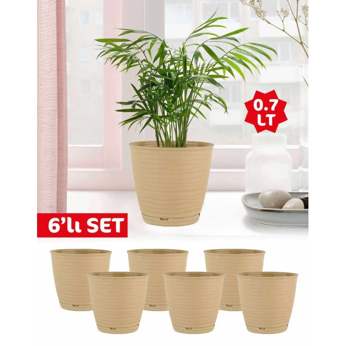 Dekoratif Kahve Balkon Saksı 6 Adet, Sahra Saksı 0,7 Litre No:1
