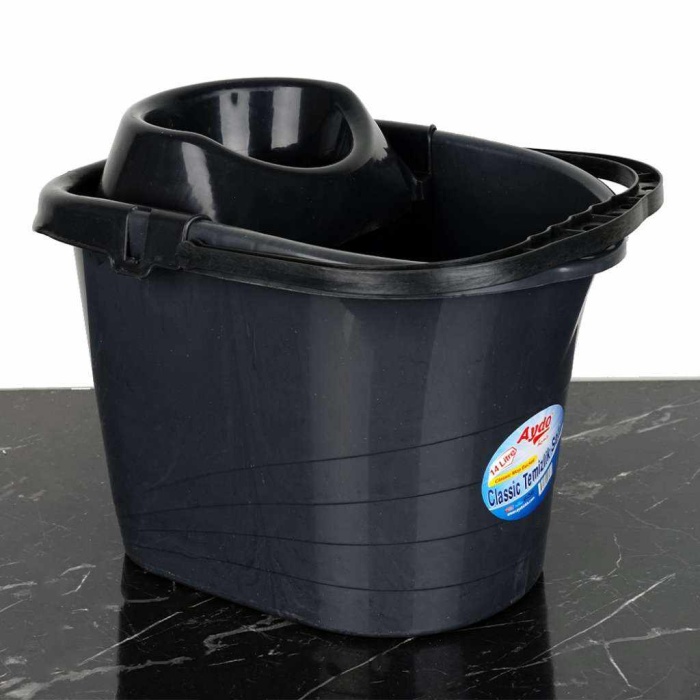 Klasik Temizlik Kovası, Siyah Süzgeçli Kova, 14 Litre