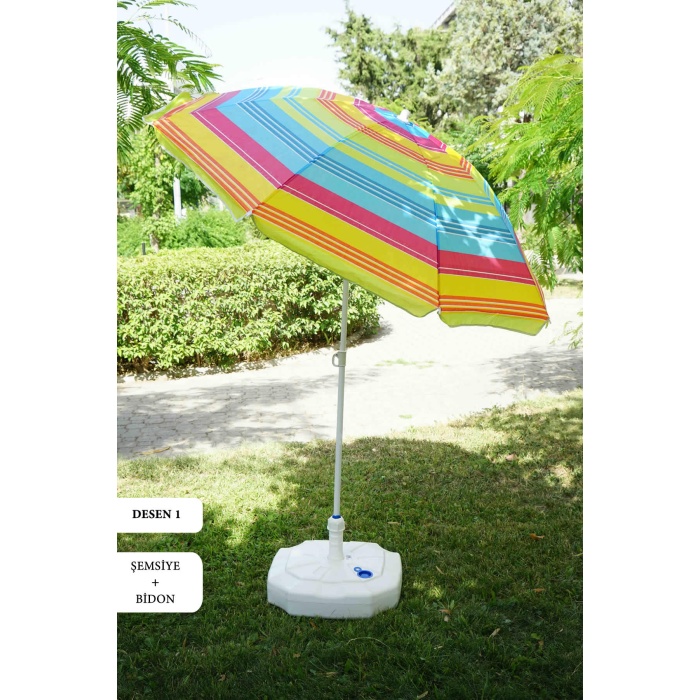Bidon+Şemsiye, Renkli Plaj Şemsiyesi, Balkon Bahçe Şemsiyesi