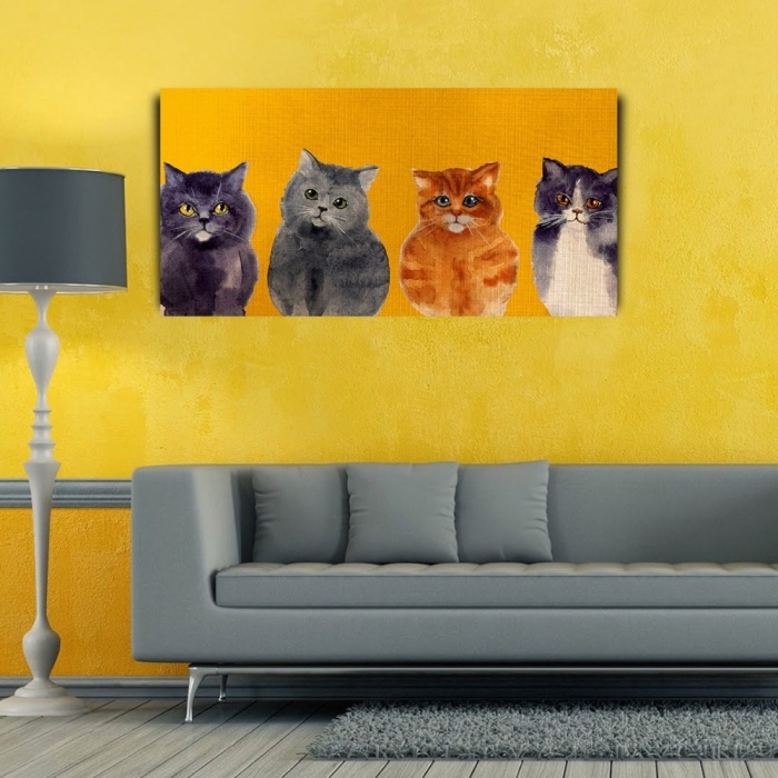 Sevimli Kediler Yağlıboya Kanvas Tablo 60 x 120