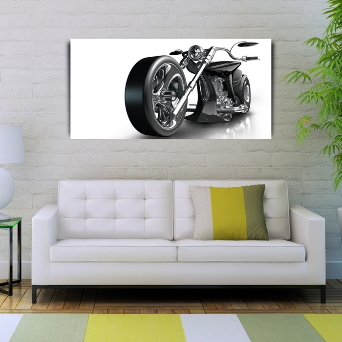 Futuristik Siyah Motosiklet Kanvas Tablo 60 x 120