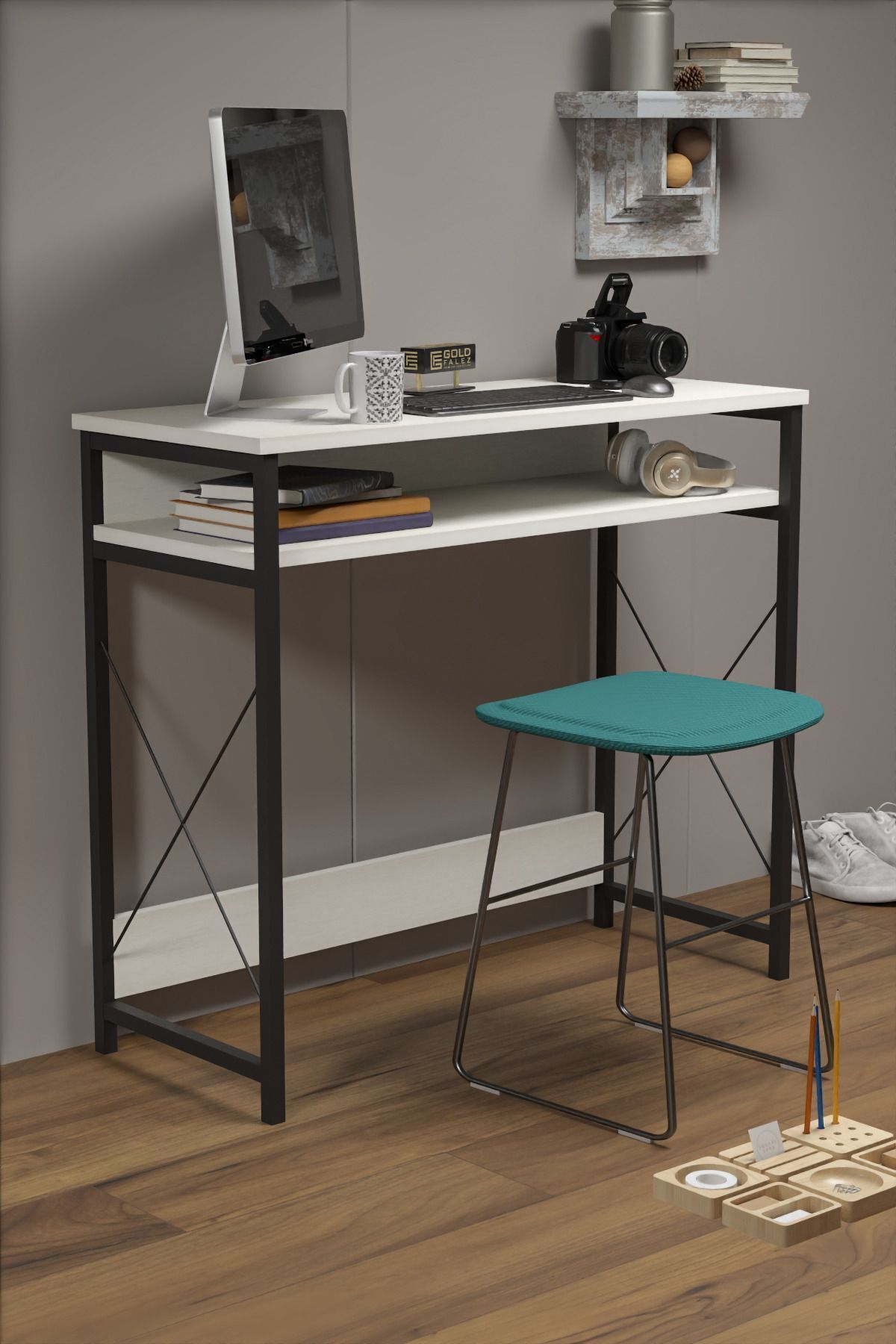 Çalışma Masası Bilgisayar Laptop Ofis Masası Okul Ev Beyaz