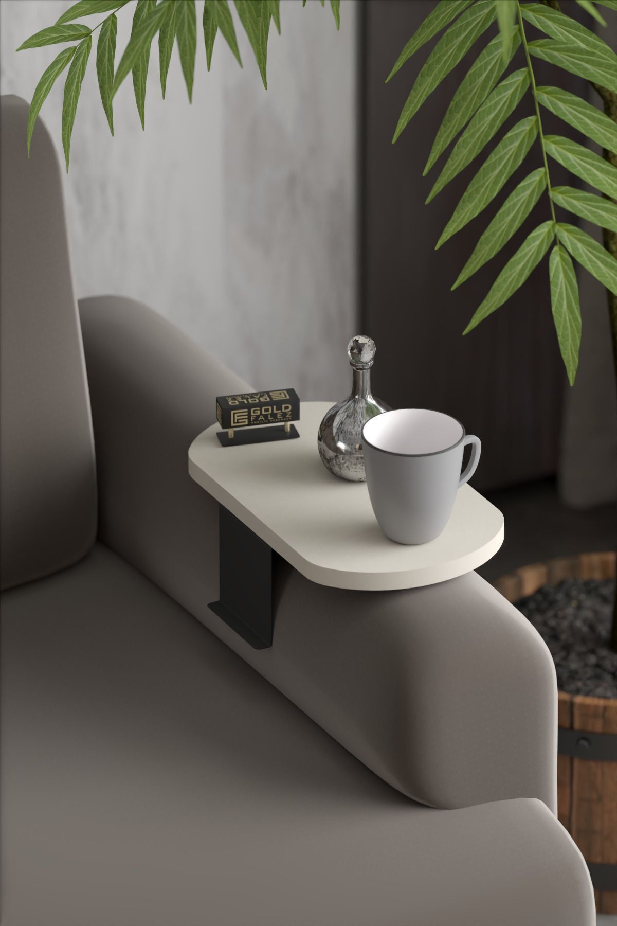 Yan Sehpa Ayarlanabilir Tepsi OVAL Dekoratif Modern Yatay Dikey Koltuk Sehpası KREM