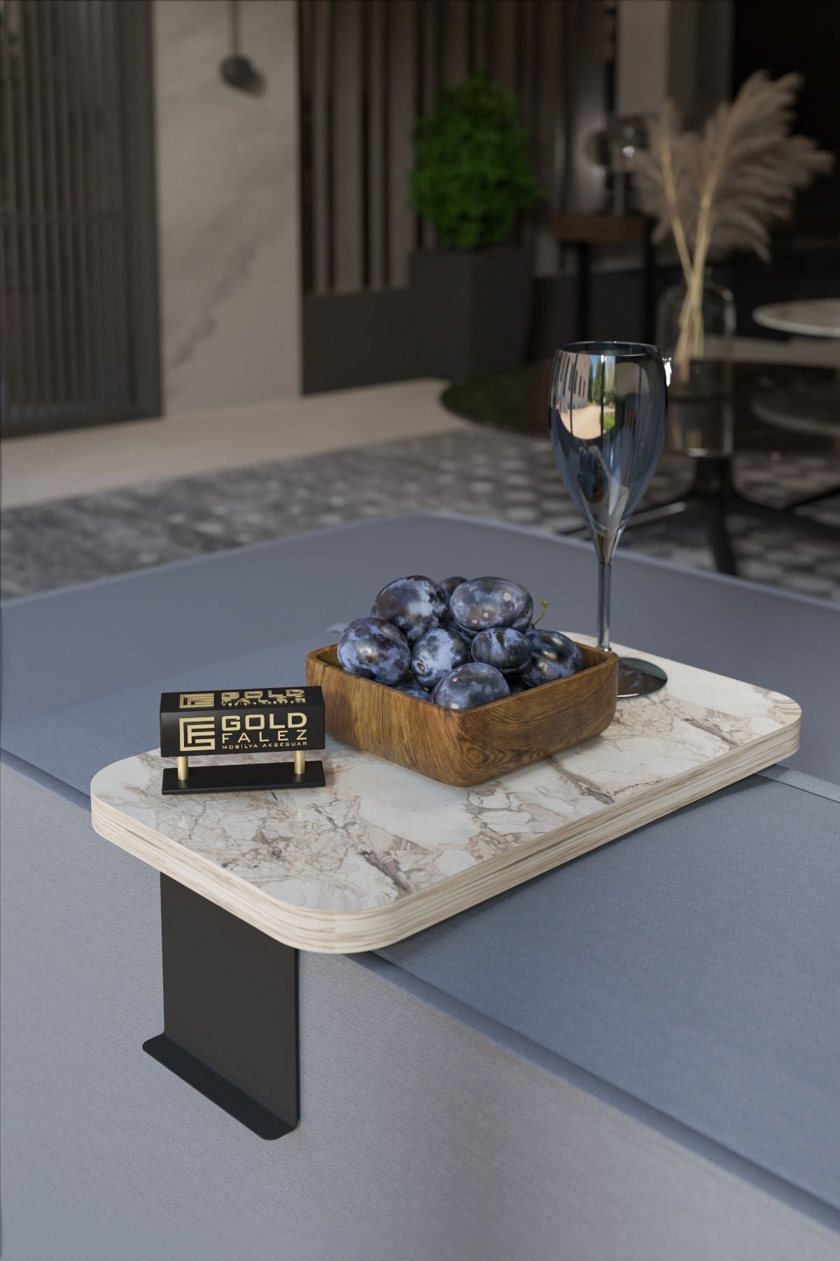 Yan Sehpa Ayarlanabilir Tepsi DİKDÖRTGEN Dekoratif Modern Yatay Dikey Koltuk Sehpası EFES