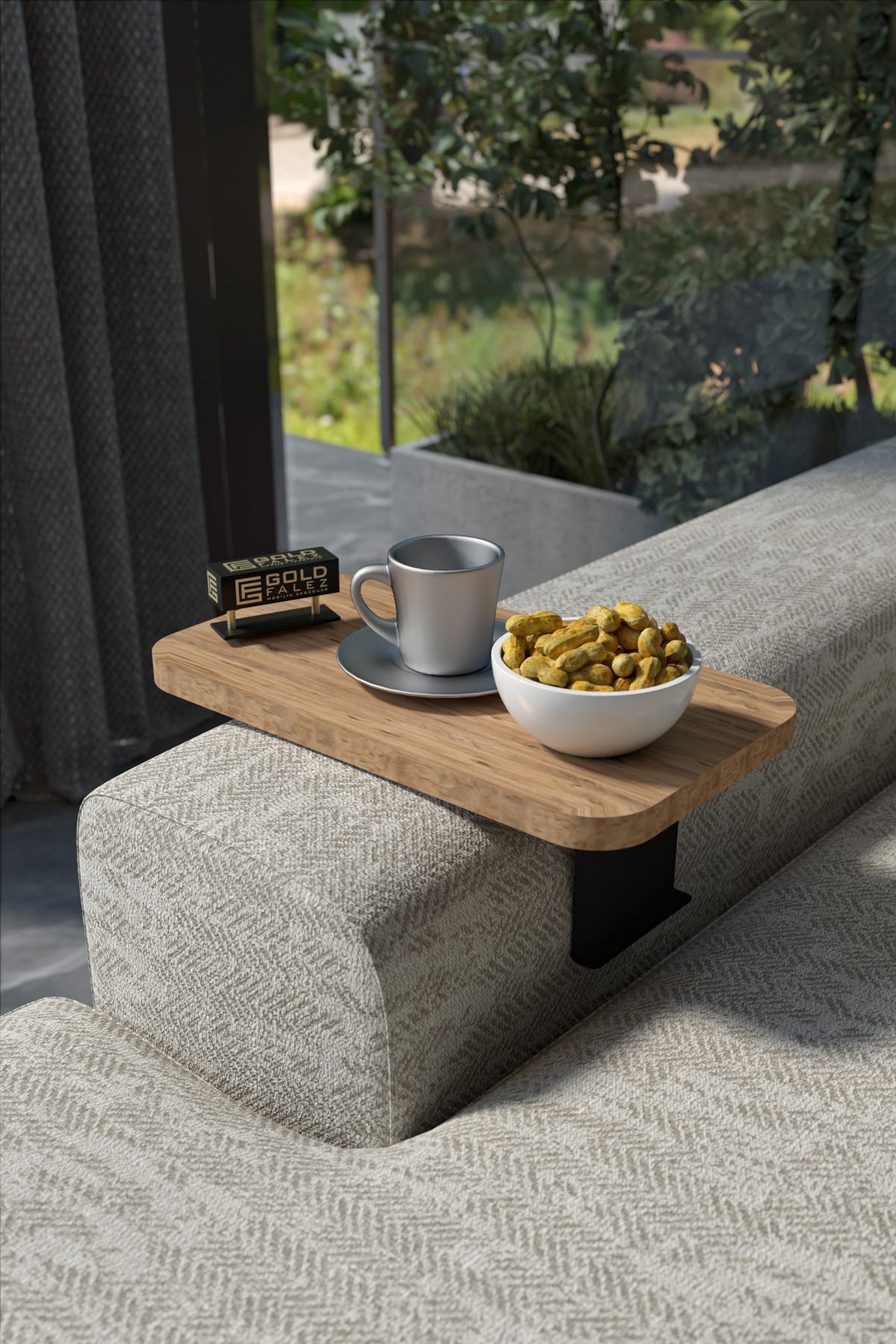 Yan Sehpa Ayarlanabilir Tepsi DİKDÖRTGEN Dekoratif Modern Yatay Dikey Koltuk Sehpası Ceviz