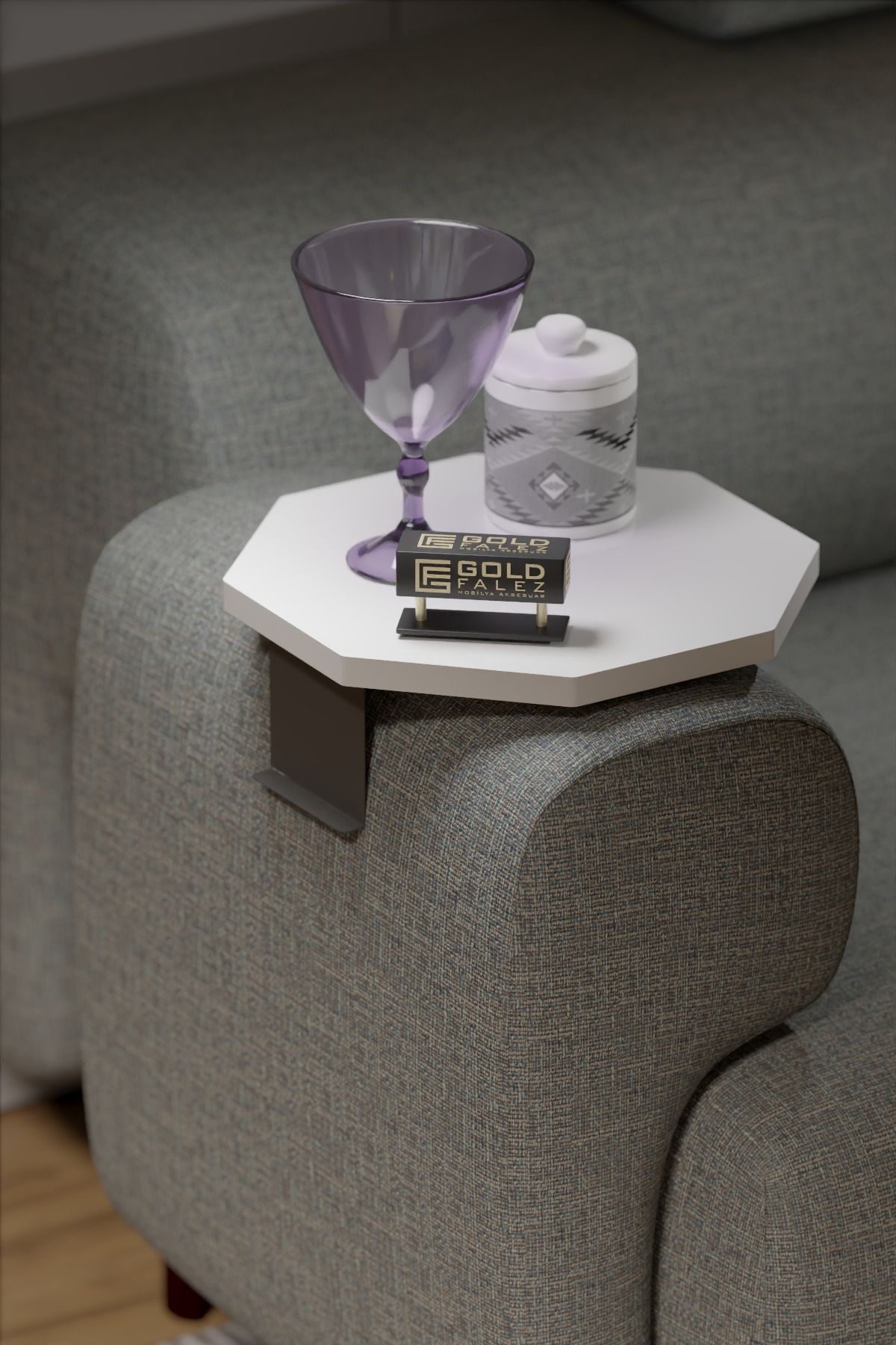 Yan Sehpa Ayarlanabilir Tepsi Dekoratif Modern Tepsi SEKİZGEN Beyaz