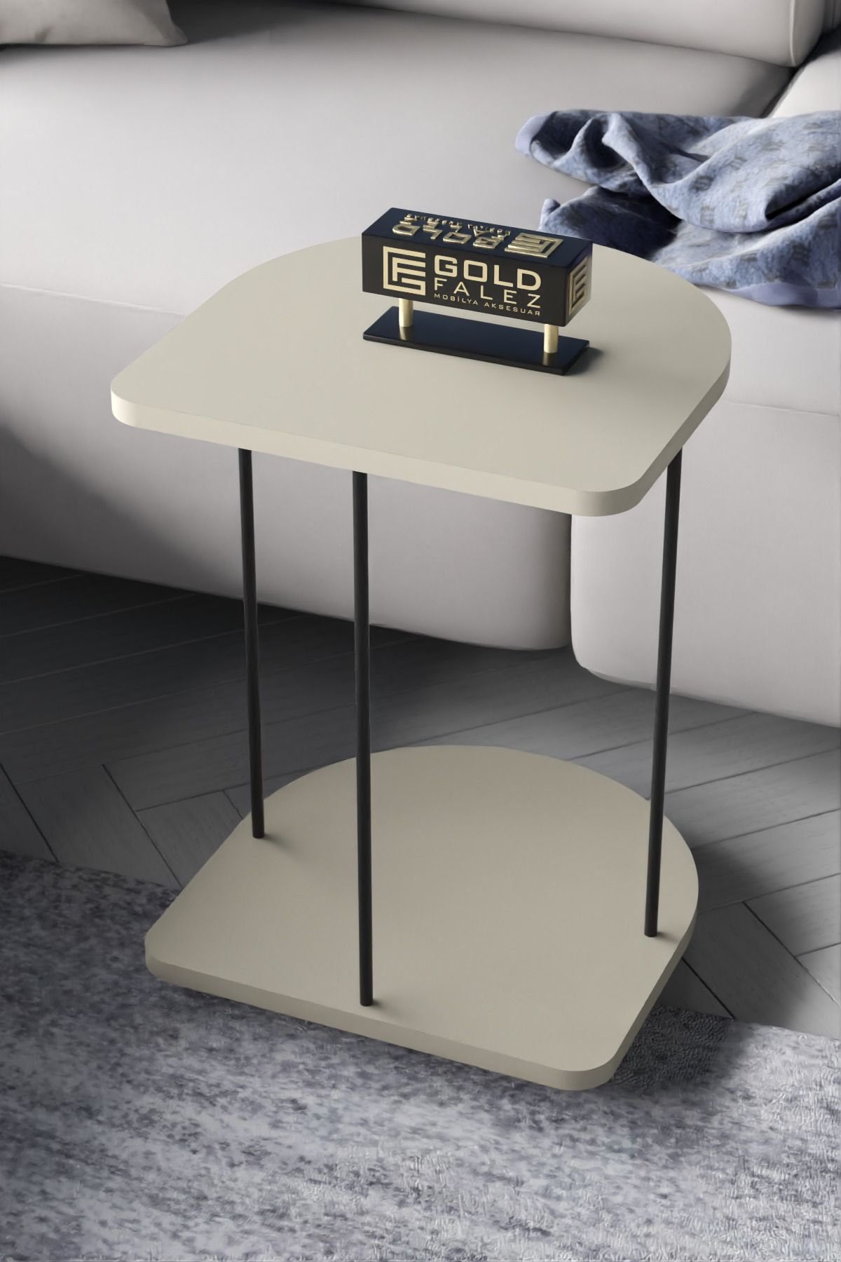 Yan Sehpa Tekerlekli Servis Sehpası Hnd Oval Krem