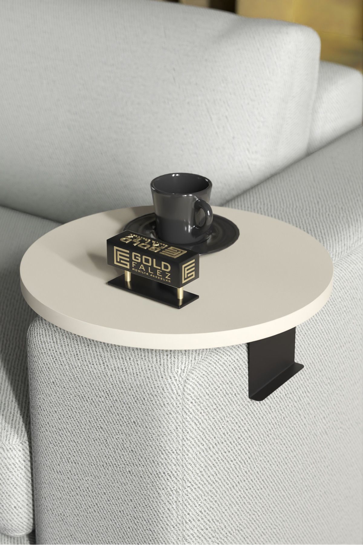 Yan Sehpa Ayarlanabilir Tepsi Dekoratif Modern Tepsi Koltuk Sehpası Krem