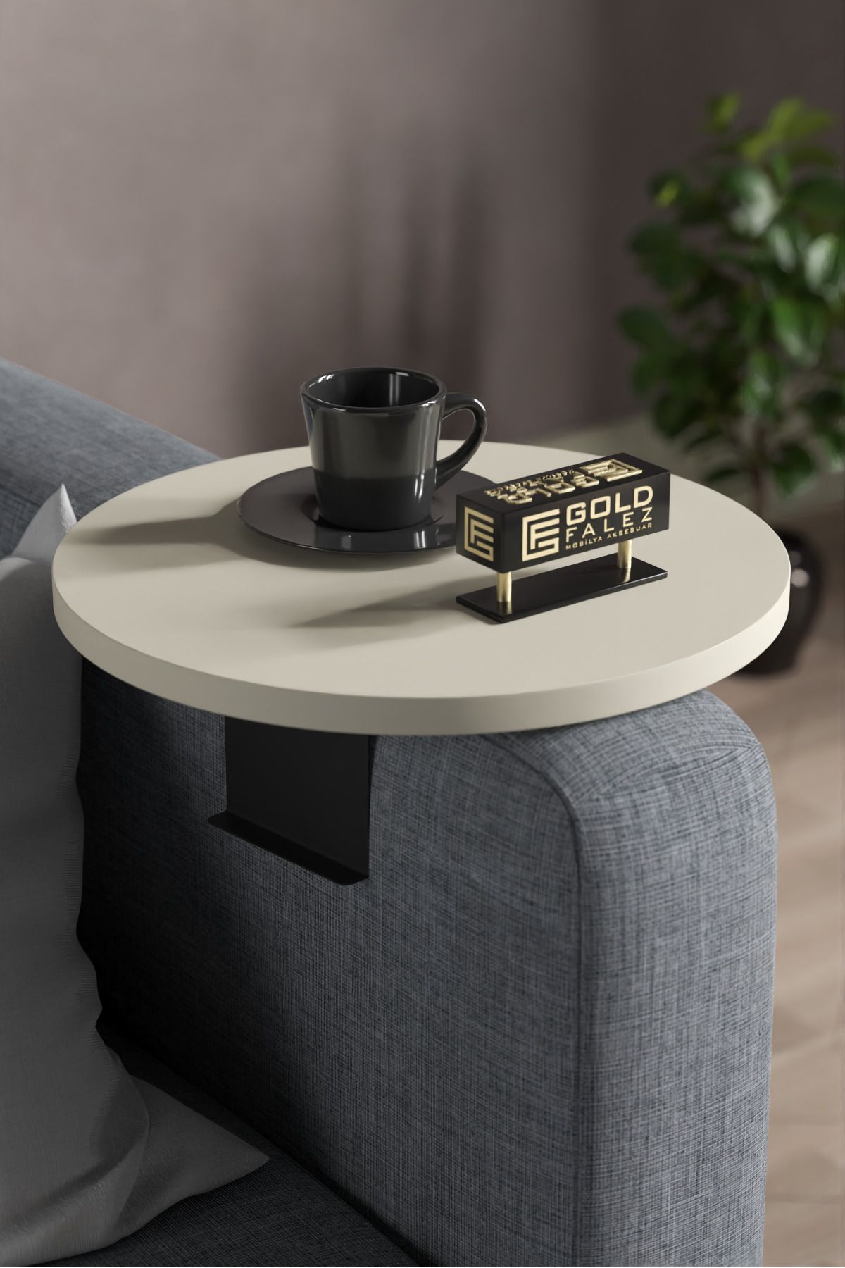 Yan Sehpa Ayarlanabilir Tepsi Dekoratif Modern Tepsi Krem