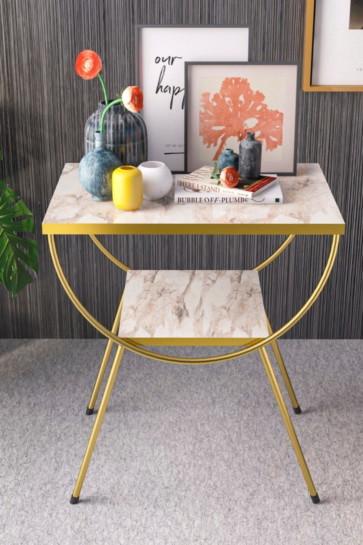 Yan Sehpa Komodin Metal Ayak Gold Efes