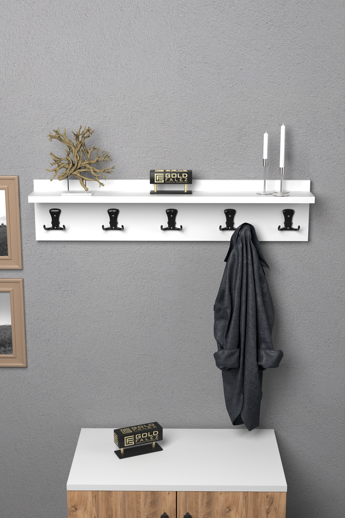 Askılık Duvar Elbise Askılığı Portmanto 80 Cm Beyaz Düz