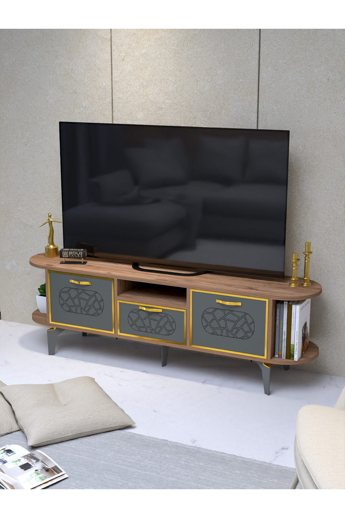 Tv Sehpası Mira 5030 Atlantik Gold 160 Cm 35 Cm 50 Cm