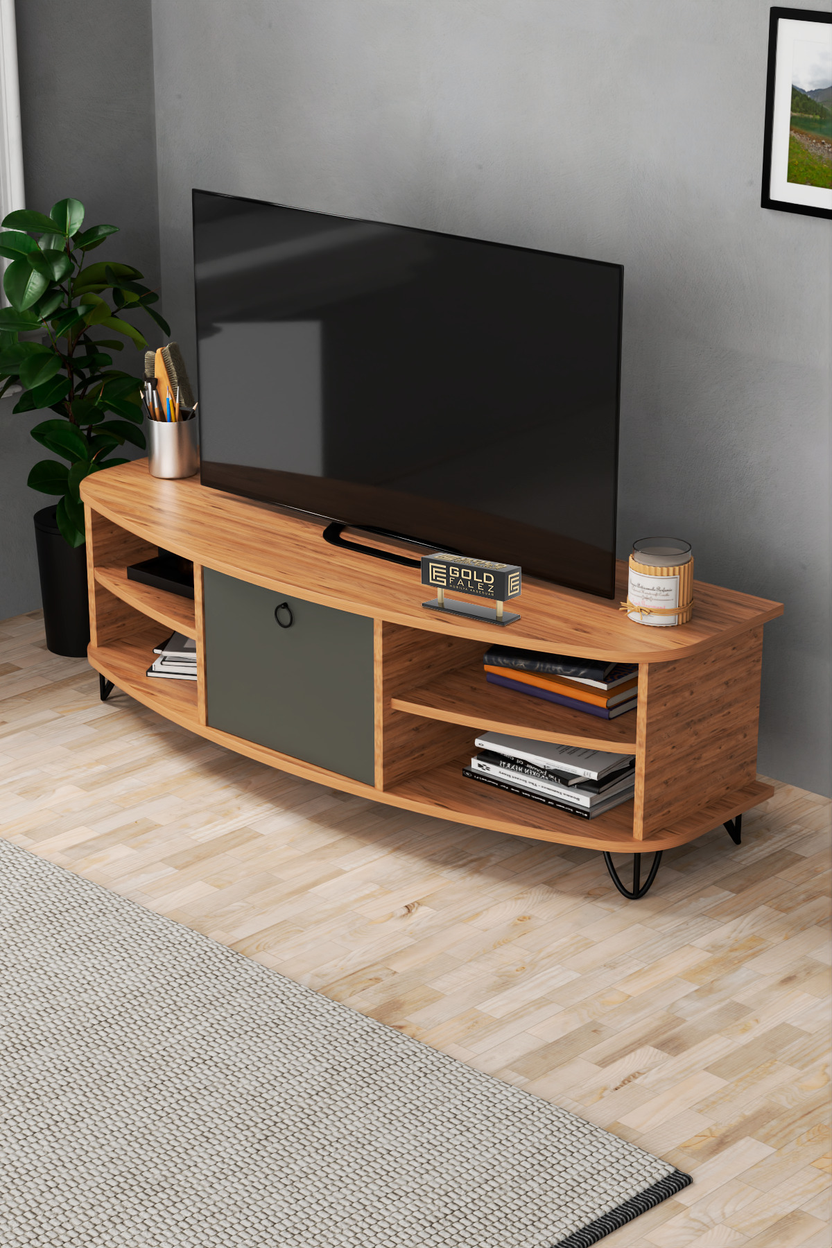 Tv Sehpası Tv Ünitesi 136 Cm Atlantik Çam Antrasit Vienna 5007