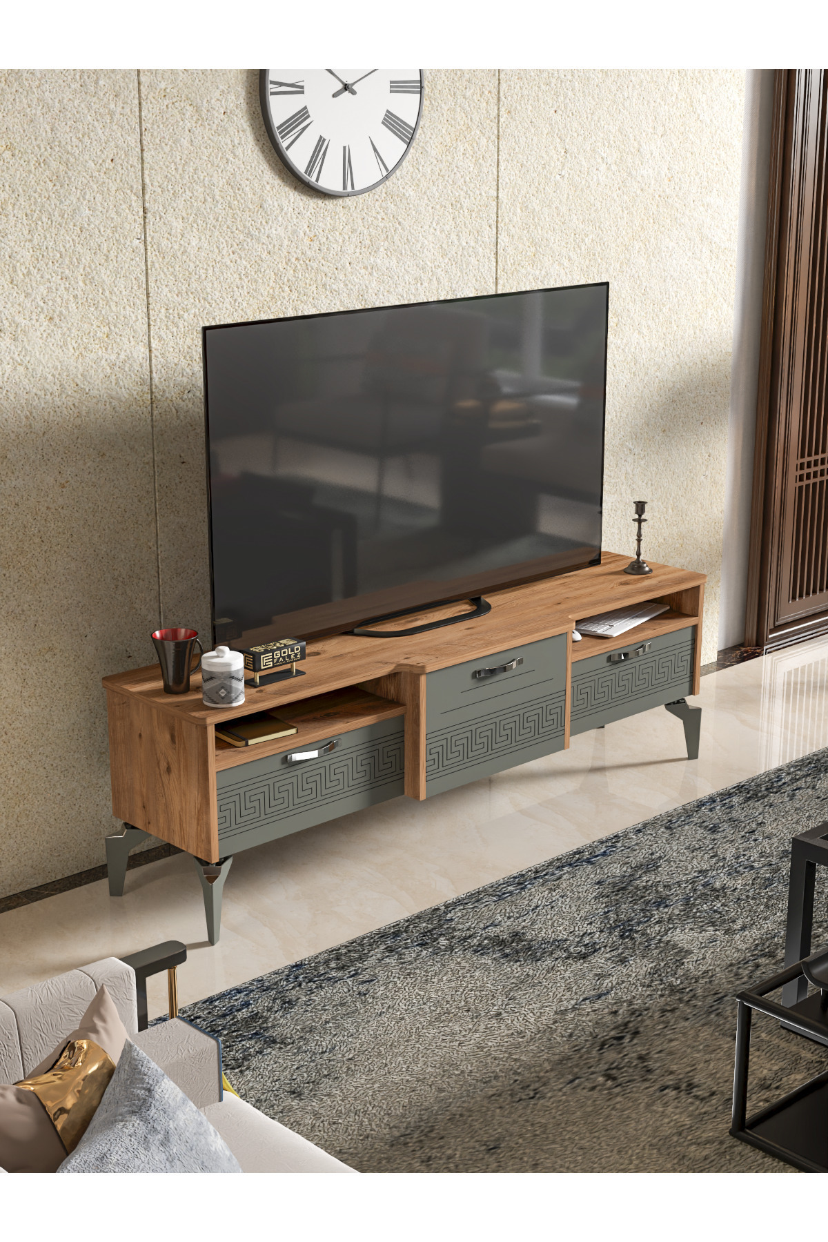 Tv Sehpası Tv Ünitesi 160 Cm Atlantik Çam Antrasit Mistral 5071