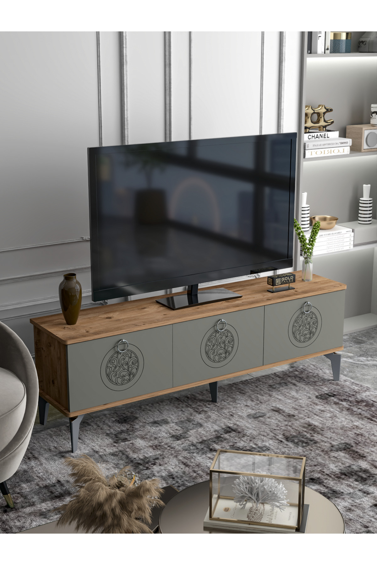 Tv Sehpası Tv Ünitesi Saraylı Atlantik Çam - Antrasit 5061