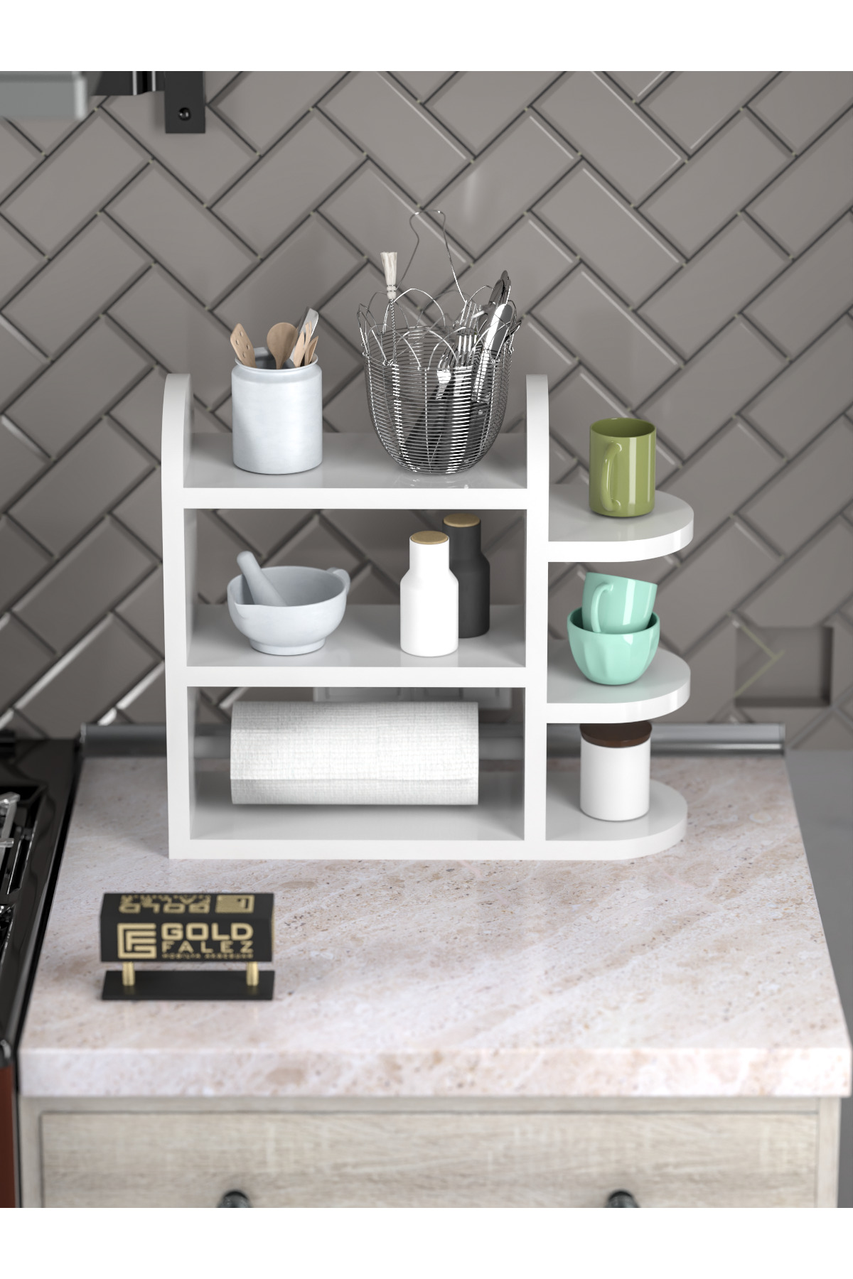 Peçetelik Baharatlık Mutfak Raf Beyaz