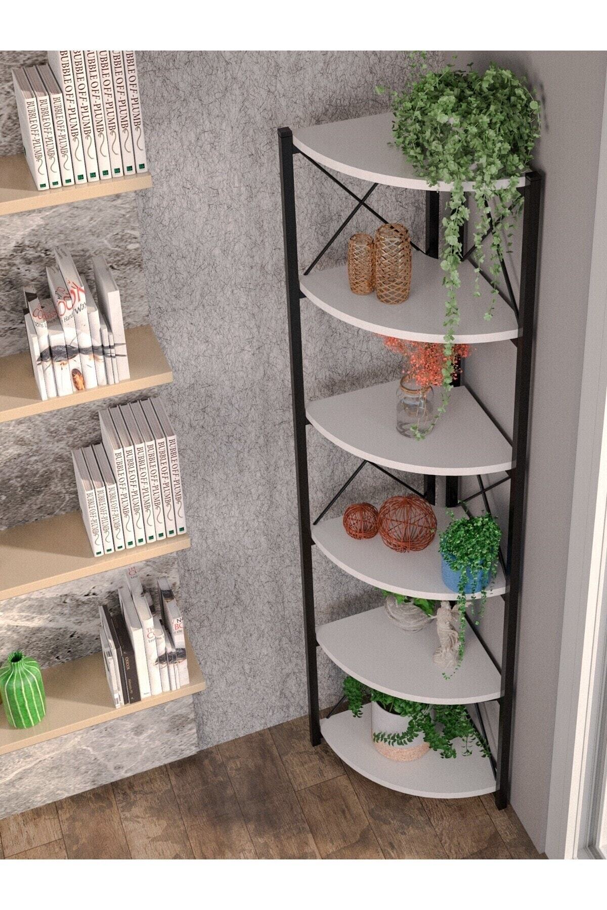 Kitaplık Çiçeklik 6 Raflı Beyaz Çok Amaçlı Stand Altı Bölmeli 160*30*43