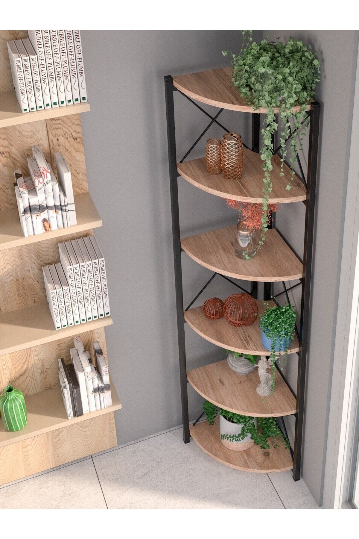 Kitaplık Çiçeklik 6 Raflı Ceviz Çok Amaçlı Stand Altı Bölmeli 160*30*43