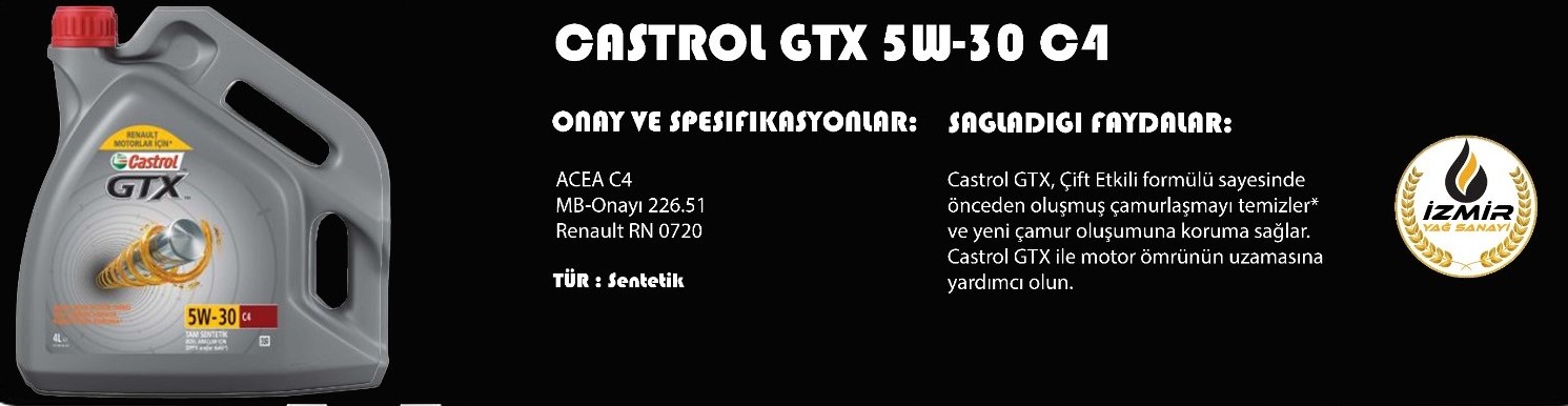 CASTROL GTX, 5W-30, C4, düşük sürtünme, uzun motor ömrü, izmir yağ sanayi, izmiryagsanayi
