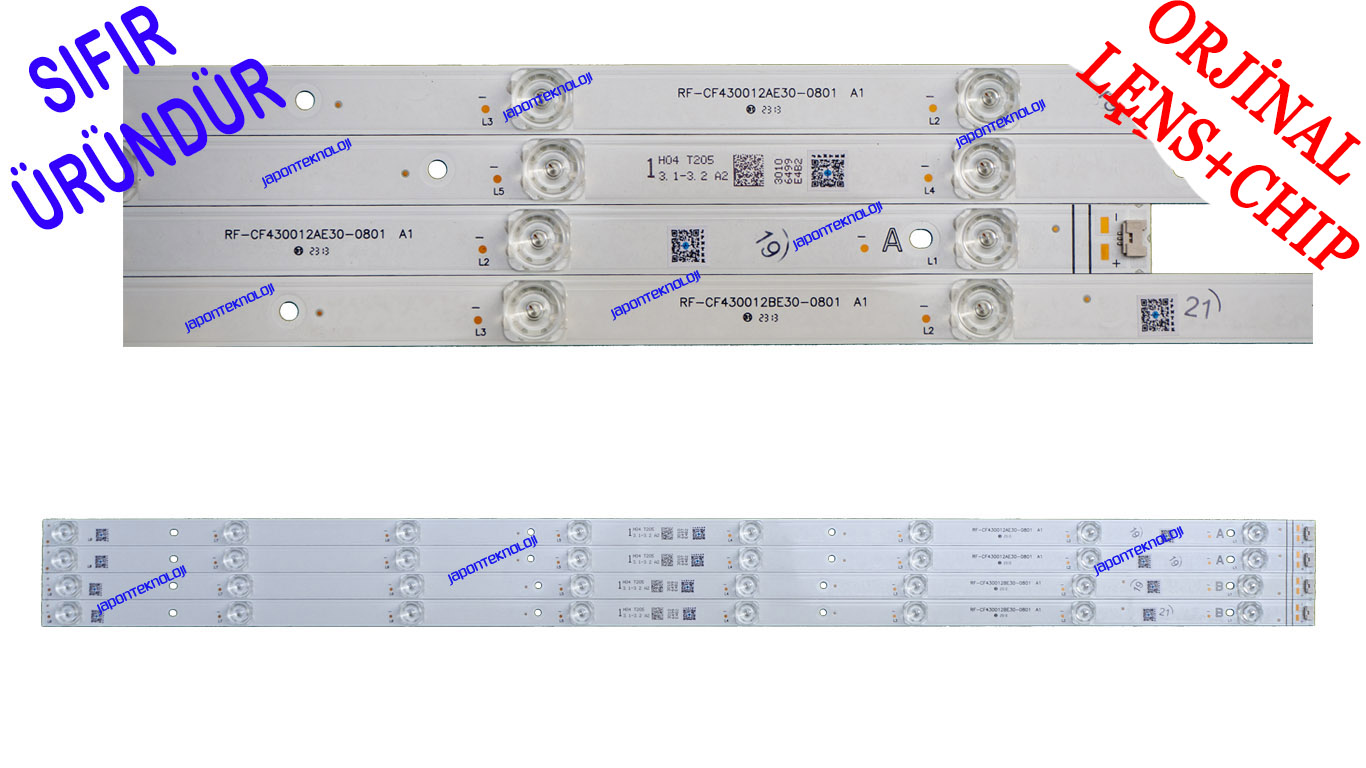 TOSHIBA, 43UL4C63D, 43UA4D63DT, VESTEL, 43UA9600, 43U9700, PANEL LEDLERİ, LED BAR, BACKLIGHT, RF-CF430012BE30-0801, RF-CF430012AE30-0801, 30106500, 30106501, 30106499 , 30106497