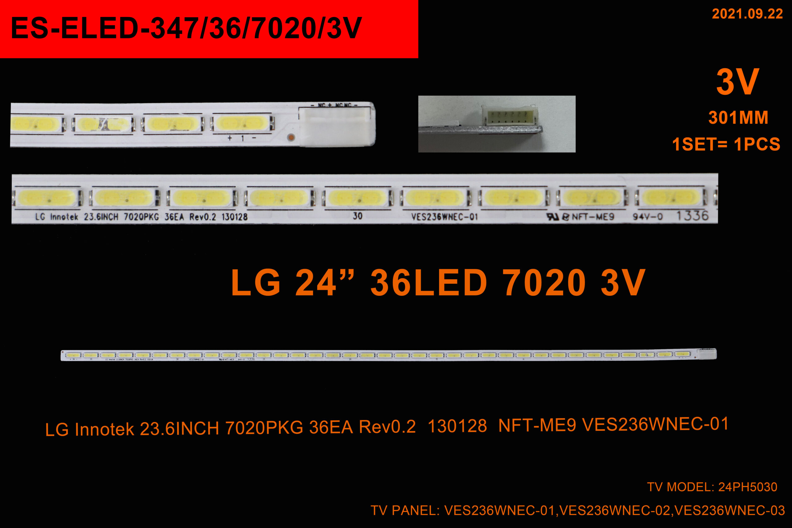 LG, Innotek 23.6INCH 7020PKG 36EA Rev0.2, 130128, NFT-ME9, VES236WNEC-01, 24PH5030, SEG 24 , 242226B, TV LED BAR