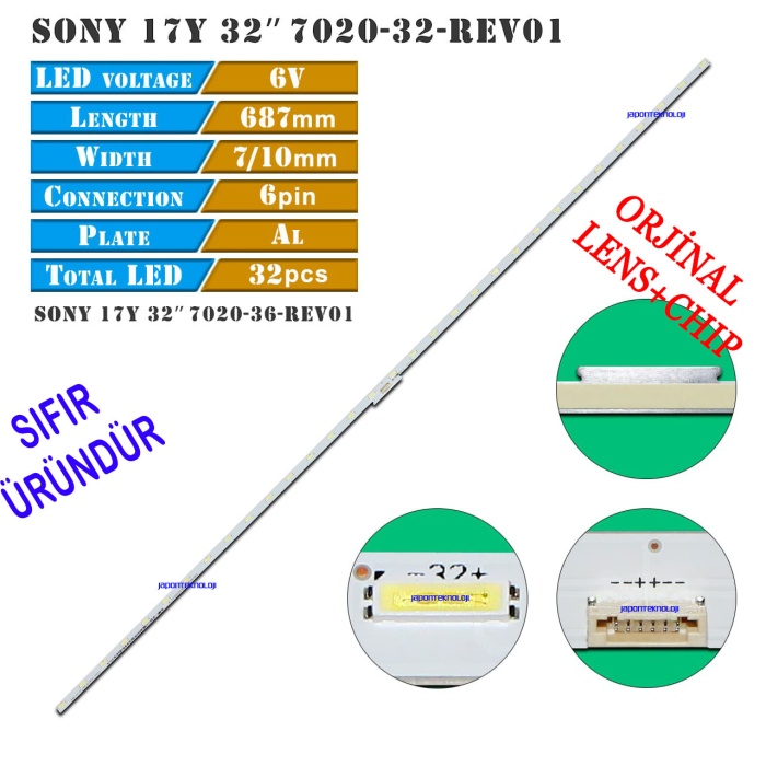 SONY, KDL-32RE405, LED BAR,  32,X 17Y 32_7020_32_REV01_160720 , 32LED , 687MM , KDL-32RE403 , KDL-32WE610 , KDL-32WE613 , KDL-32WE615 , KDL-32RE403 , KDL-32RE400 , KDL-32RE405, LED BAR,