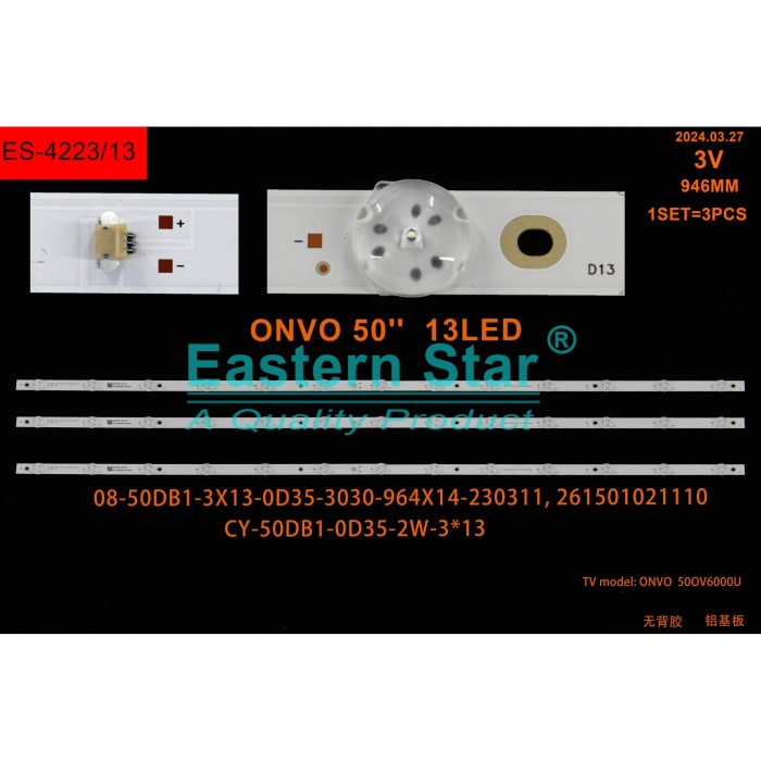 Onvo, 50OV6000U, LED BAR, BACKLIGHT, 08-50DB1-3X13-0D35-3030-964X14-230311, 261501021110, TV LED BAR